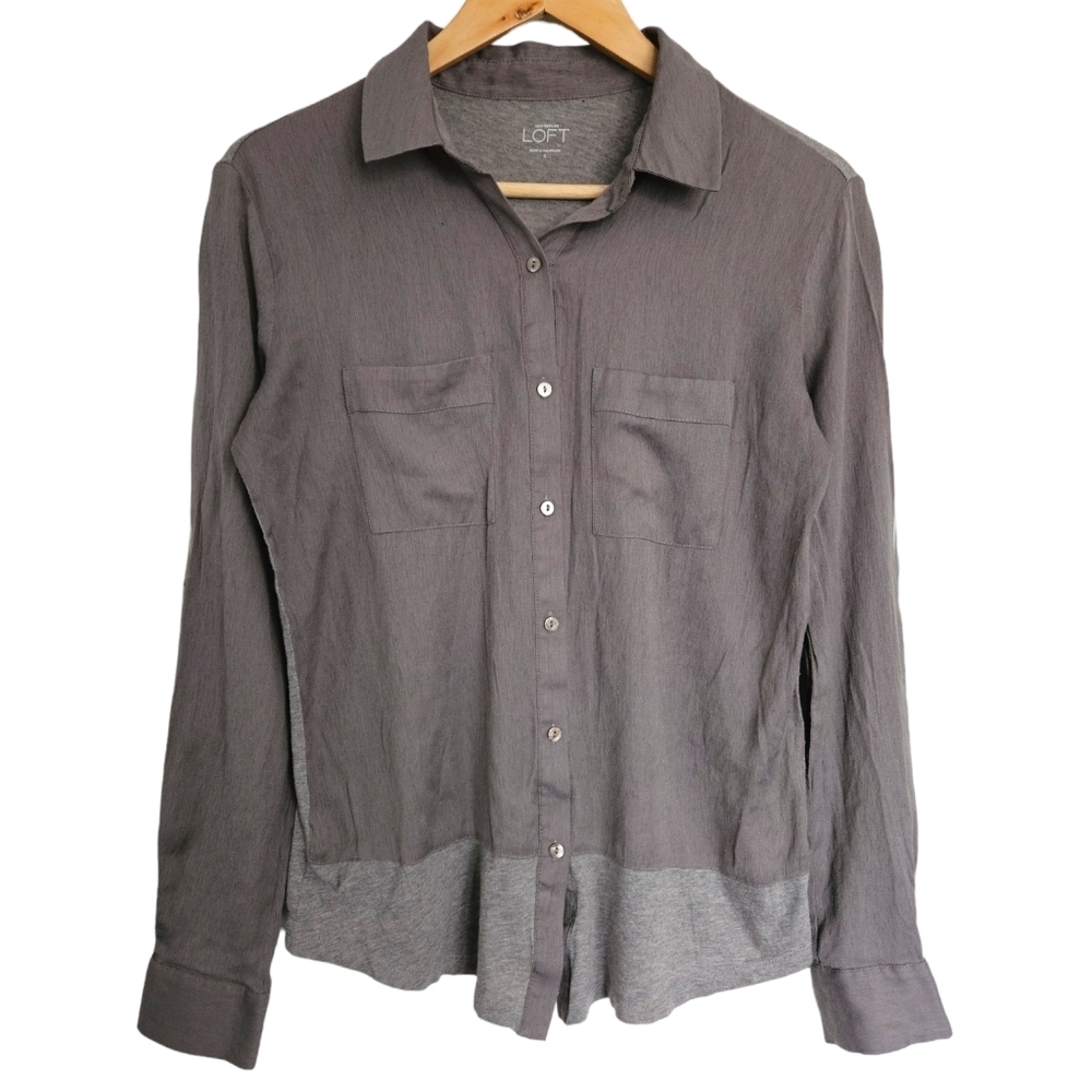 Loft mixed‎ materials button down blouse